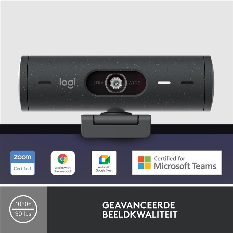 Logitech Webcam BRIO 500, Präsentation, 1080p, USB-C, Grafit Belichtungskorrektur, Auto-Framing, Präsentation